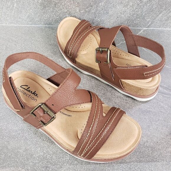 Clarks Collection Sandals 6.5 M Brown Leather Brynn Step Adjustable Strap Shoes - Picture 2 of 12